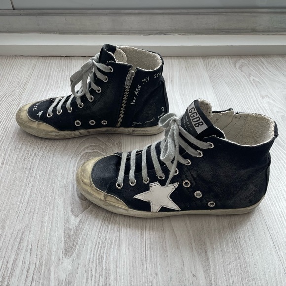 Golden Goose black graffiti high top sneakers size EU 37 made in Italy zip side - Picture 4 of 7